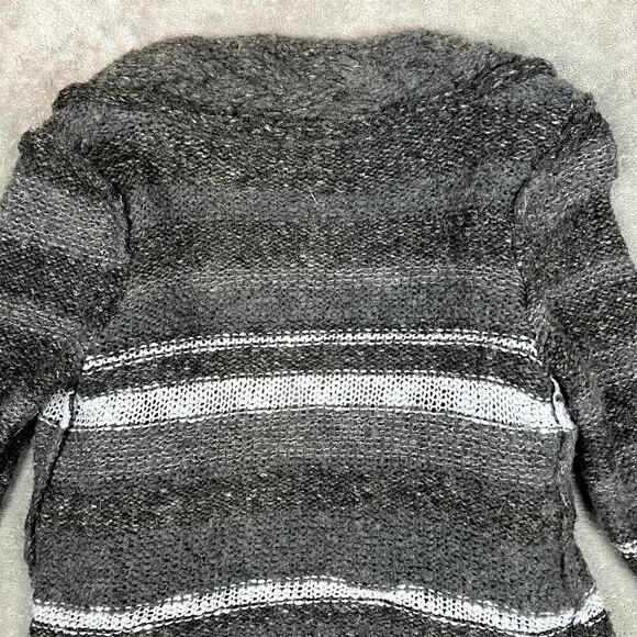 Free People Cardigan Sweater Womens M Wool Blend Chunky Knit Dark Grey Striped - Picture 8 of 11